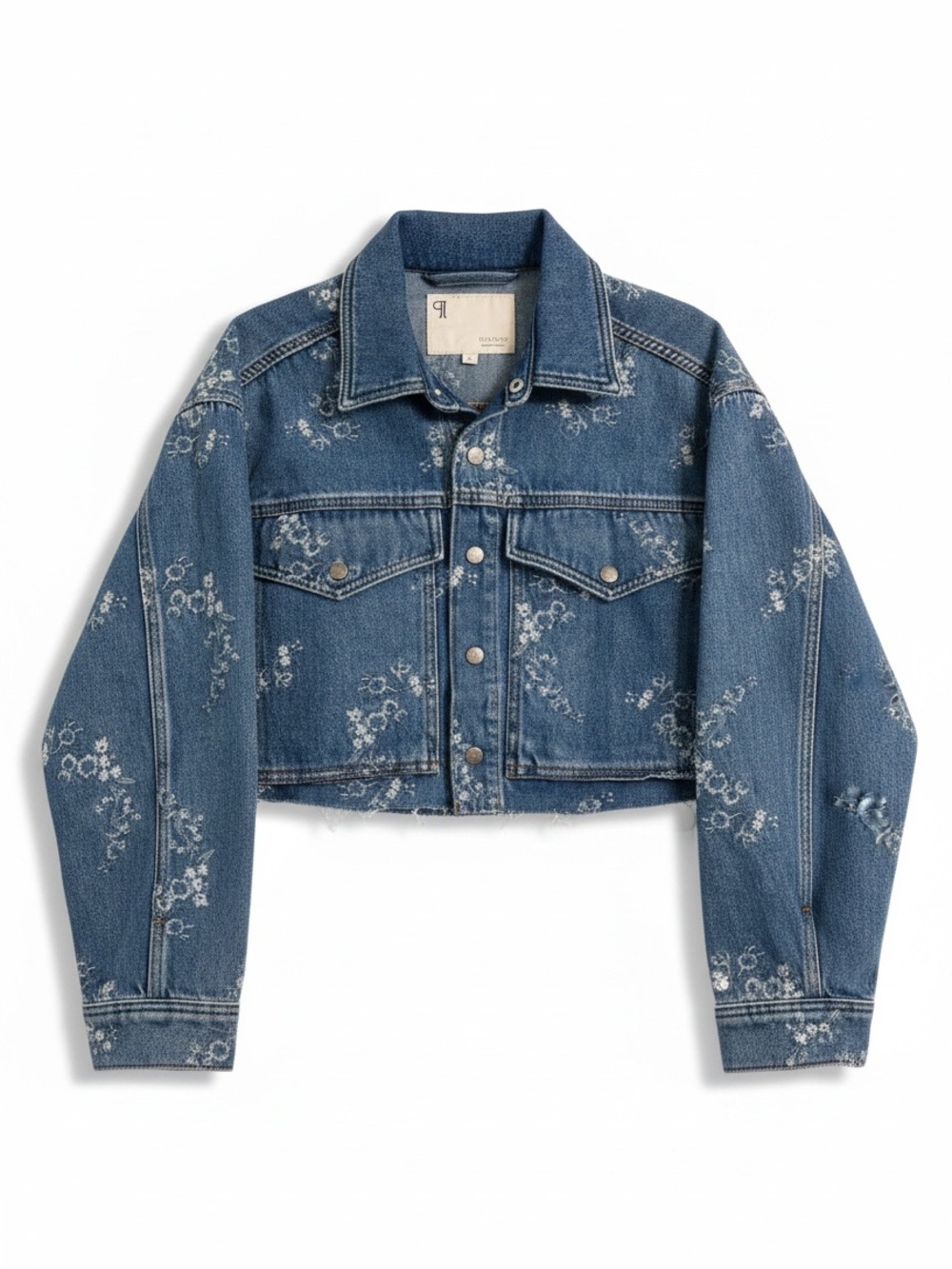Anthropologie Pilcro Denim Jacket Womens S Blue Floral Embroidered Raw Hem - Picture 4 of 10